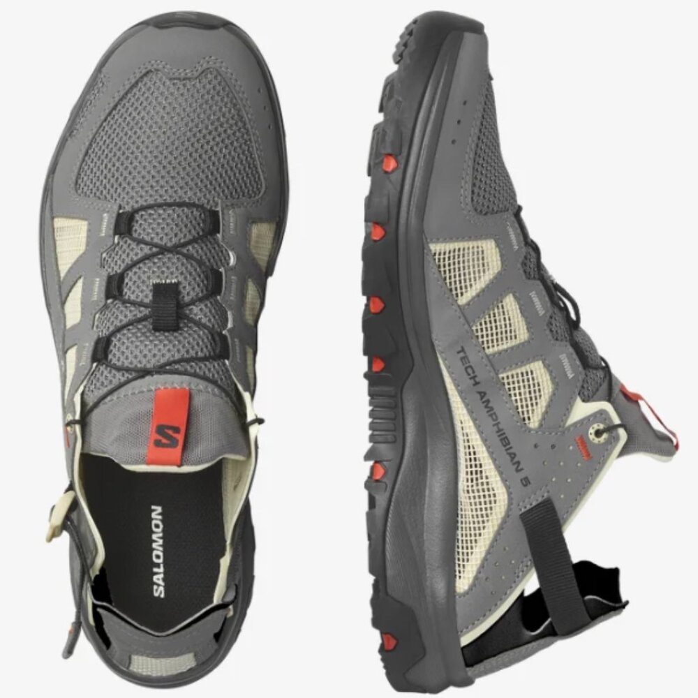 NEW Salomon TECHAMPHIBIAN 5 Men's Water Shoes Size 9.5 Pewter/Moth/Fiery Red - Picture 3 of 15